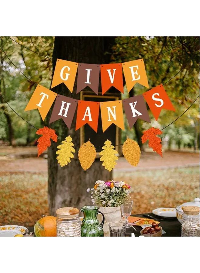 Give Thanks Thanksgiving Banner Garland Set With Maple Leaf Autumn Harvest Decor - Image 1
